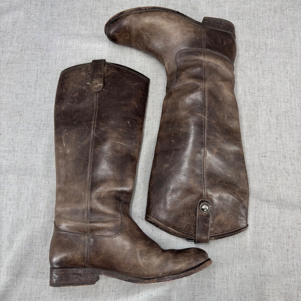 Frye Melissa Button Riding Boots Grey Taupe Leather Tall Pull On Women's 7.5 - Picture 10 of 10